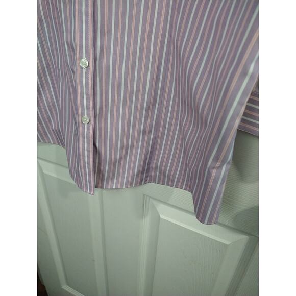 L.L. Bean Woman L Shirt Purple Pink Striped Button 3/4 Sleeve Wrinkle Resistant - Picture 7 of 8